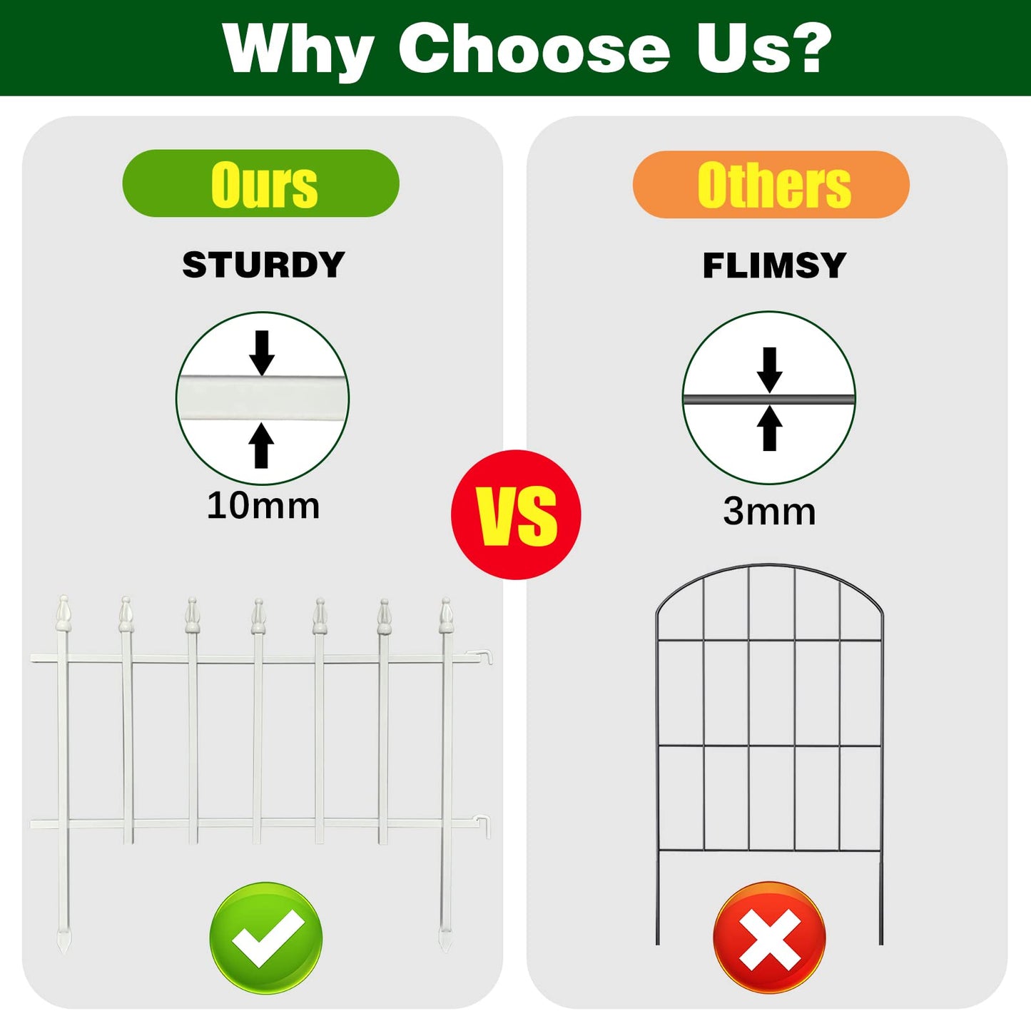 Thealyn Metal Decorative Garden Fence 57cm Wide x 45cm High (5 Panels, Total Length 2.8m), Metal Fence Panels, Landscape Fencing for Flower Bed, Trees, Animal Barrier