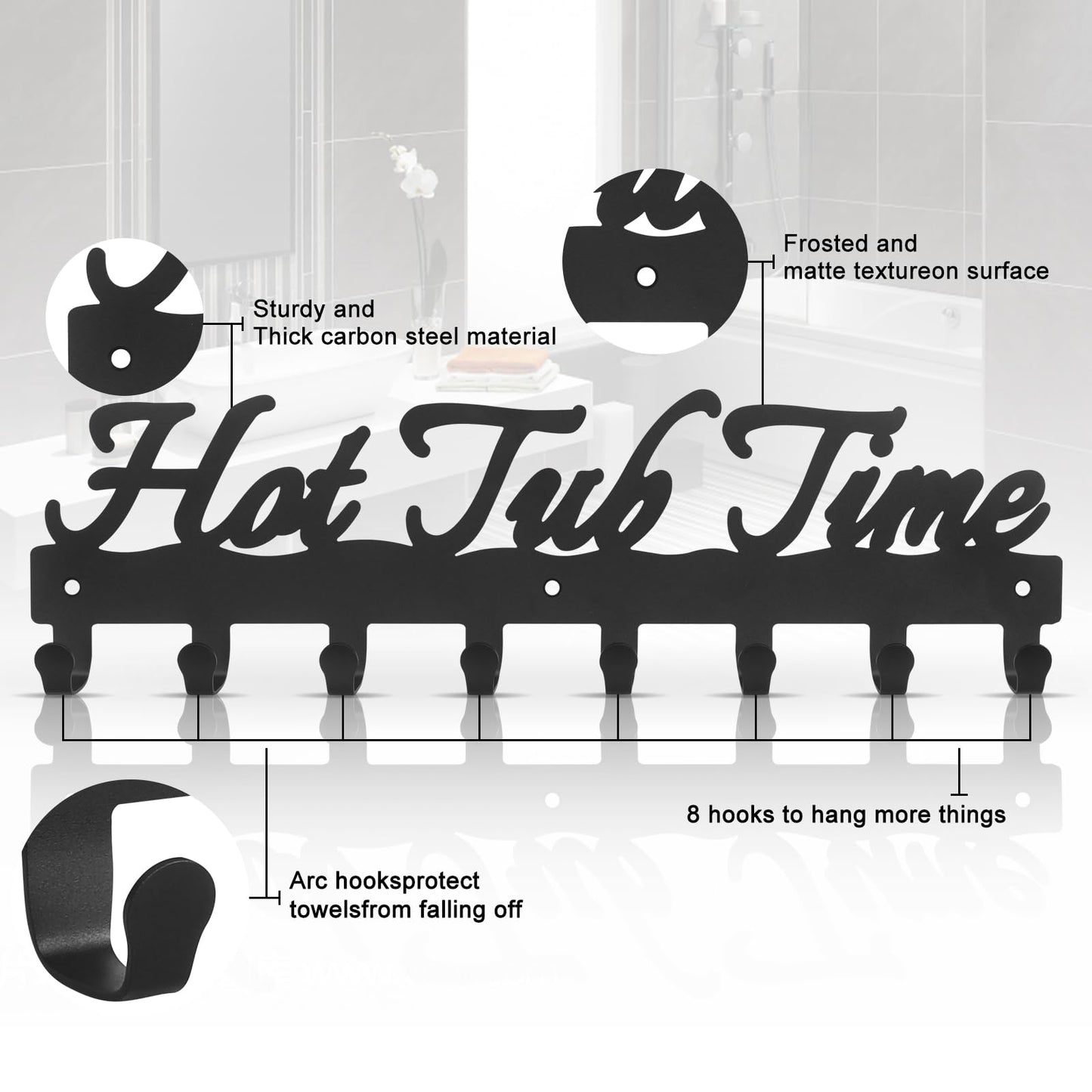 IBosins Towel Rack for Hot Tub Bathroom Towel Holder with 8 Hooks Towel Hanger Wall Mounted for Robes, Clothes, Towels - Hot Tub Accessories Outdoor