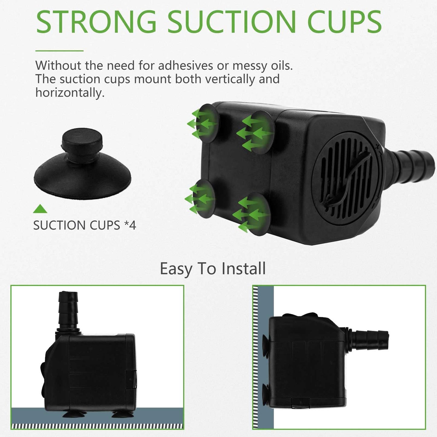 Mini Submersible Water Pump (600L/H, 10W) Adjustable Ultra Quiet Fountain Water Pump for Aquarium, Fish Tank, Pond, Statuary, Hydroponics, Indoor or Outdoor Fountain with 1.5M Power Cord and 2 Nozzles