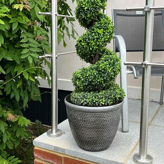 Fyne-Finds Set of 4 Large Plastic Round Silver Cromarty Plant Pot Flower Pot Planter Garden Decoration Antique 30cm, 12inch Outside Planters 10L Outdoor With Drainage Holes