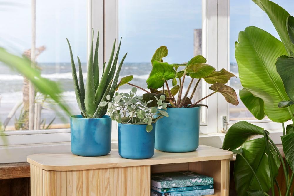 elho The Ocean Collection Round 18cm - Flower Pot Indoor - 100% Recycled - Made with Marine Waste - Blue/Atlantic Blue