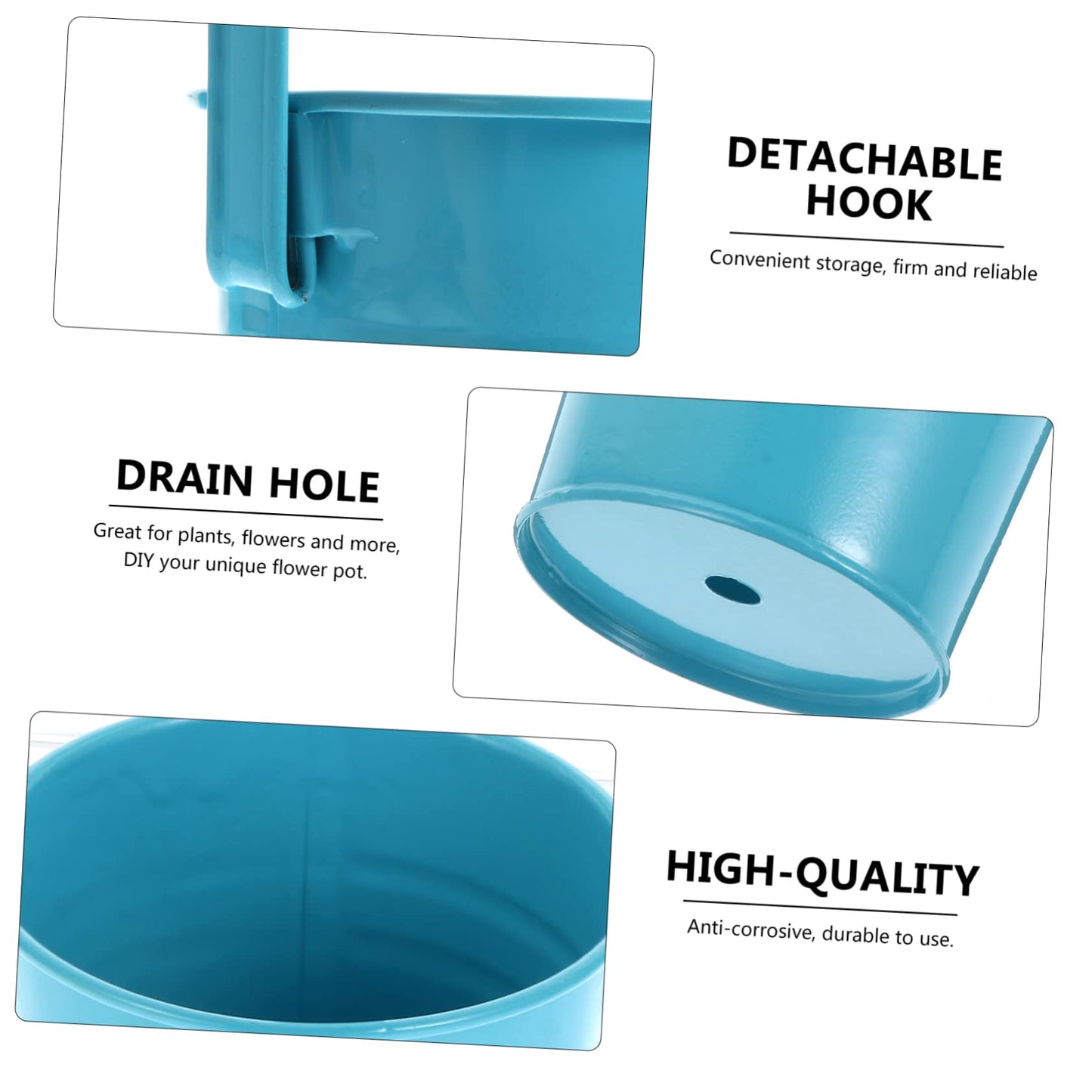 OFFSCH 6pcs Hanging Tin Flower Bucket French Country Decor Outdoor Metal Flowers Outdoor Plant Pots Iron Flower Pot Small Hanging Planters Blue Hanging Iron Bucket Flower Holder Metal