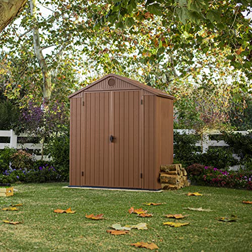 Keter Darwin Outdoor Apex Double Door Garden Storage Shed 6 X 4ft Brown Wood Look And Feel | Fade Free | All Weather Resistant | Safe And Secure | Zero Maintenance | 15 Year Warranty
