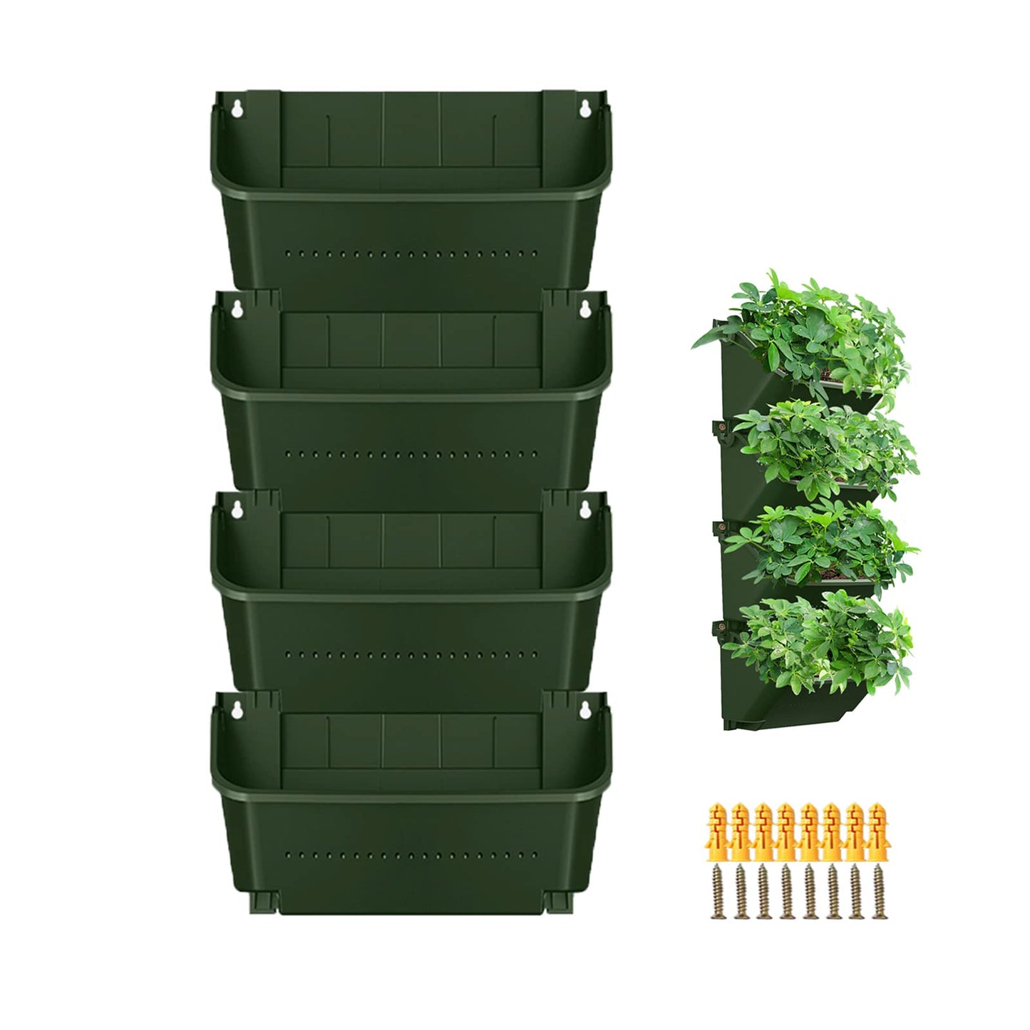 WMLBK Hanging Planter Bags with mounting screws, Vertical Living Green Wall with 4 Pots Self Watering Vertical Pocket Garden Wall Planter Outdoor Hanging for Indoor and Outdoor