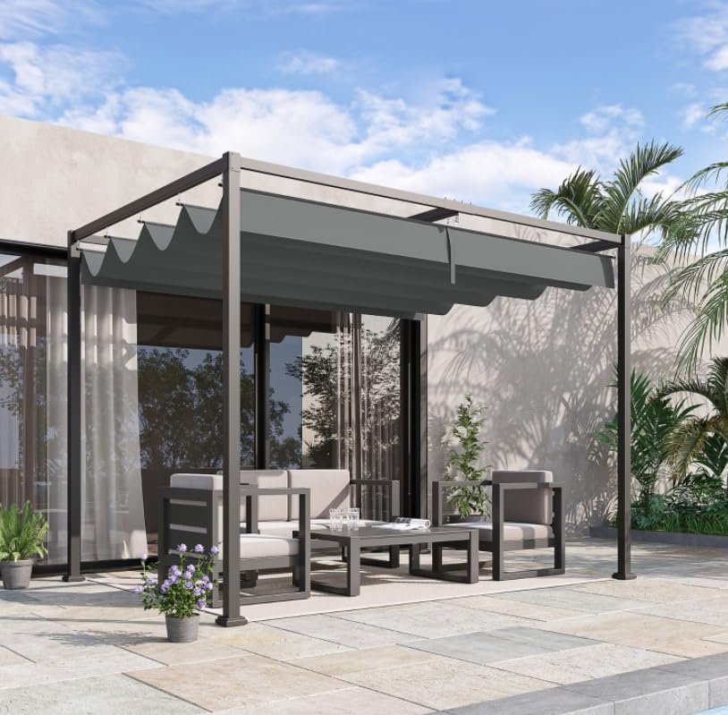 Outdoor Pergola Canopy Large 3x2 Metal Retractable Sun Shade Tent Garden Hot Tub Gazebo Patio Lawn Structure Conservatory Shelter UV-resistant Pavilon (Grey)