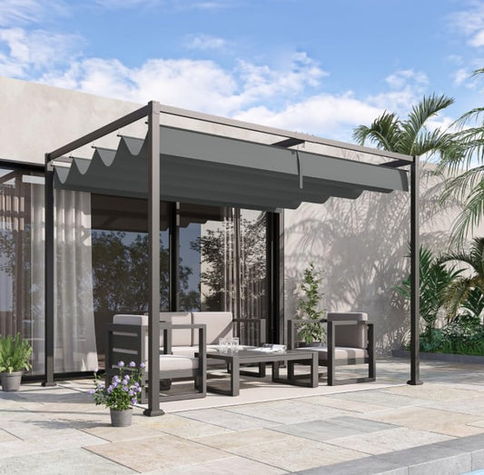 Outdoor Pergola Canopy Large 3x2 Metal Retractable Sun Shade Tent Garden Hot Tub Gazebo Patio Lawn Structure Conservatory Shelter UV-resistant Pavilon (Grey)