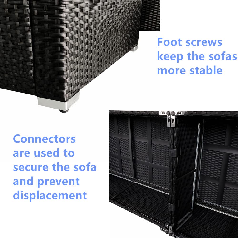 Panana Rattan Furniture Set 5 Seater Lounge Corner Sofa Set with Table Stool and Cover Garden Patio Conservatory Outdoor (Black Wicker with Beige Cushions)