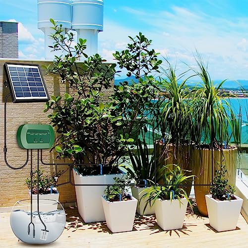 AnseTo Solar Irrigation System,Solar Drip Irrigation Kit with 15 Drippers,Solar Watering System DIY Automatic Watering System for Garden,Plant,Greenhouse,Terrace,Eco-Friendly and Energy-Saving, 2w