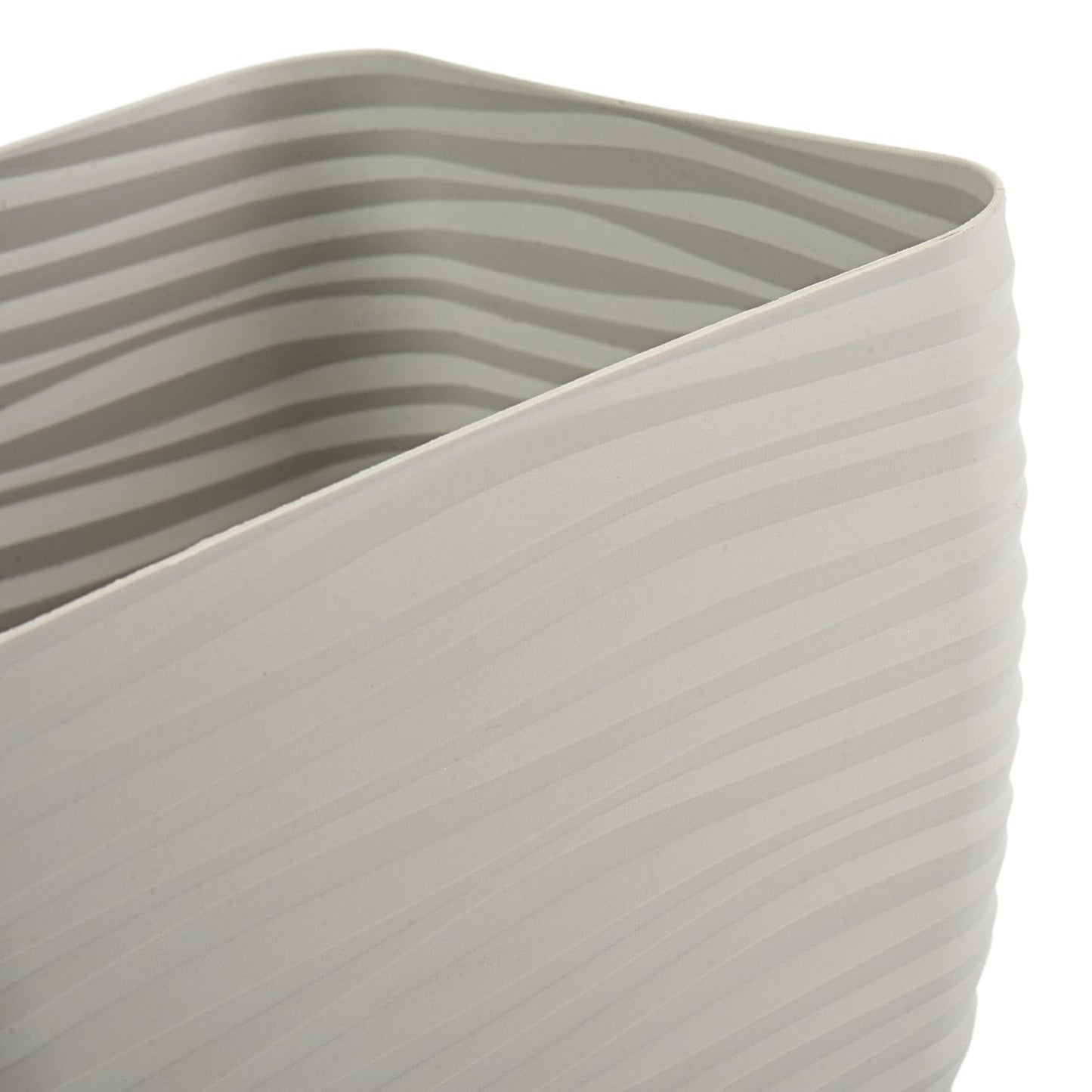 B2C Plant Pot Flowerpot Square Plastic Modern Decorative Wave Grooves Textured Elegant & Modern With Saucer (Light grey, 13cm)
