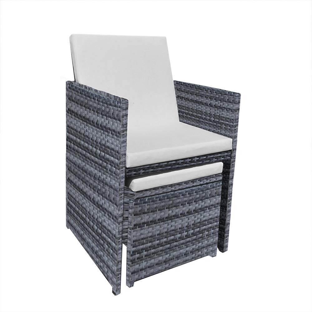 Panana Rattan Garden Furniture Set 10 Seater Dining Table and Padded Chairs Stool Outdoor Patio and Conservatory Mixed Grey