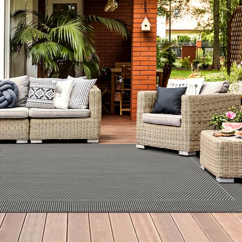HomeArt Outdoor Rugs | Easy-Cleaning Indoor & Outdoor Area Rugs for Porch, Deck, Balcony, Garden, Picnic, Kitchen, Hallway | UV & Weather-Resistant Large Patio Rug Mats | Anthracite Cream 160 x 230 cm