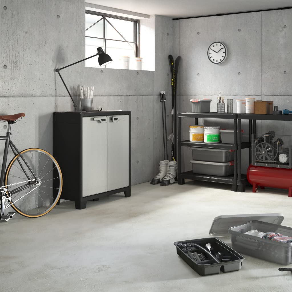Keter Titan High Indoor Garage Utility Multi purpose Cabinet - Black-Grey