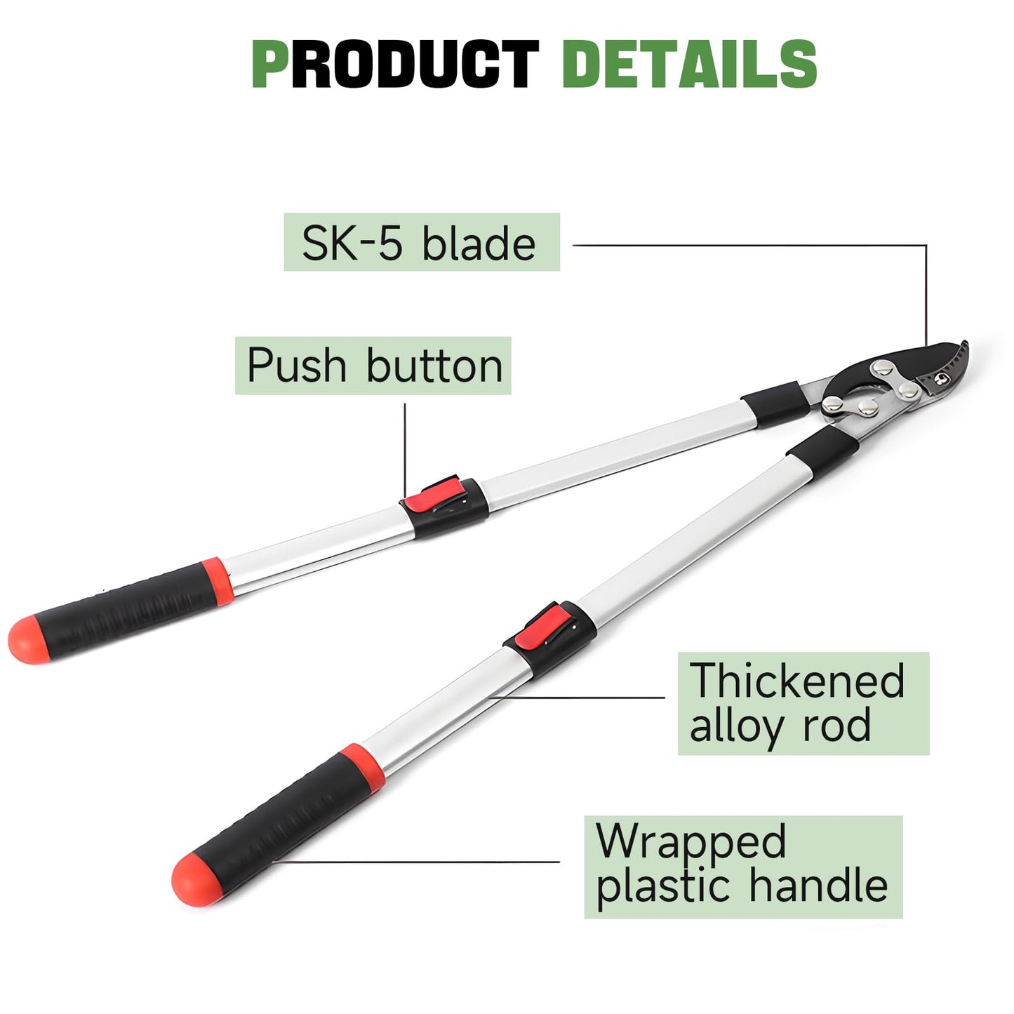 Professional Anvil Branch Lopper, Heavy Duty Tree Cutter Trimmer, Premium Compound Action Lopper with Telescopic Handles, Sharp SK5 Steel Blade, Extendable Garden Cutters, 21 to 30 Inches