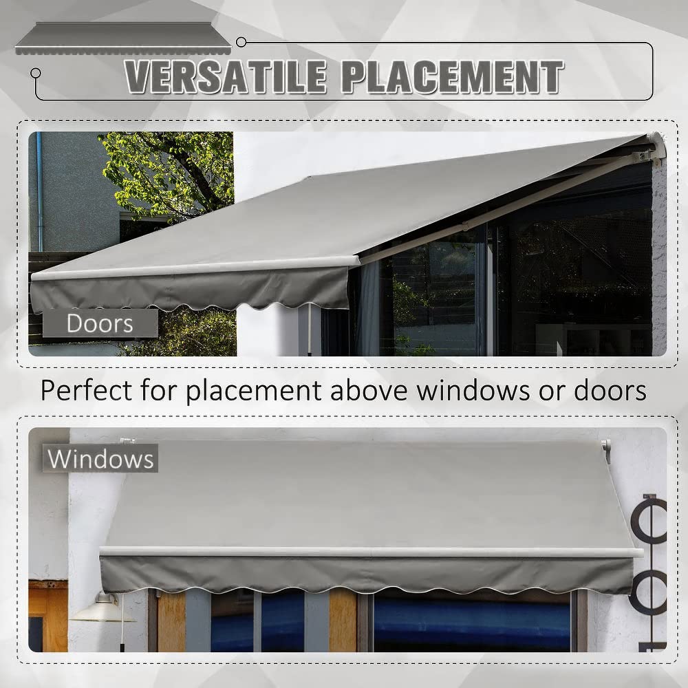 The Fellie DIY Manual Garden Awnings Patio Awning Retractable Canopy Outdoor Sun Shader, 4m x 3m, Grey