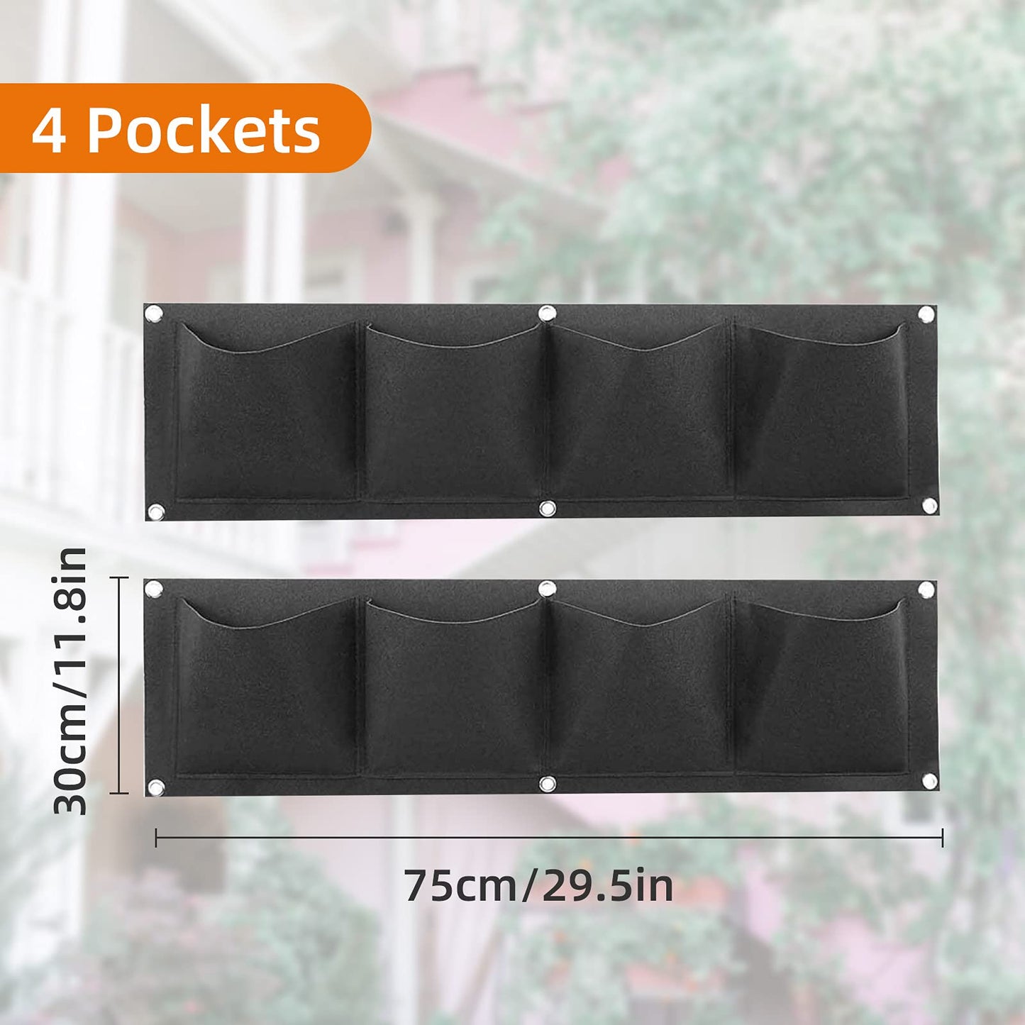 Ohiyoo Hanging Planter 2 Pack 4 Pocket Hanging Vertical Wall Planter Planting Grow Bags Gardening Vertical Greening Flower Container Storage Bags Planting Bag (Black)
