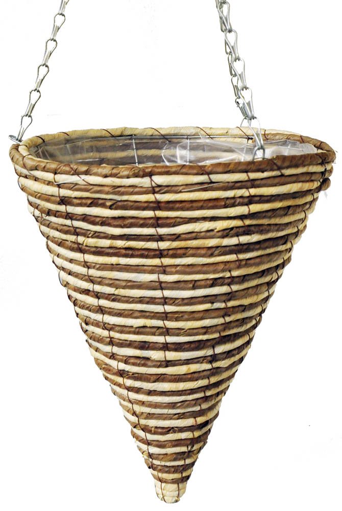 Kingfisher 30cm Rope Cone Garden Plant Lined Basket 40cm Hanging Chain