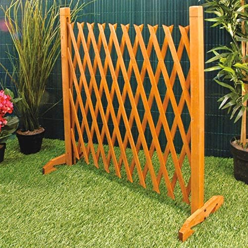 Expanding Garden Fence - Brown Wooden Decorative Lattice Screen Trellis Style Expands to 6'2" Freestanding Wood