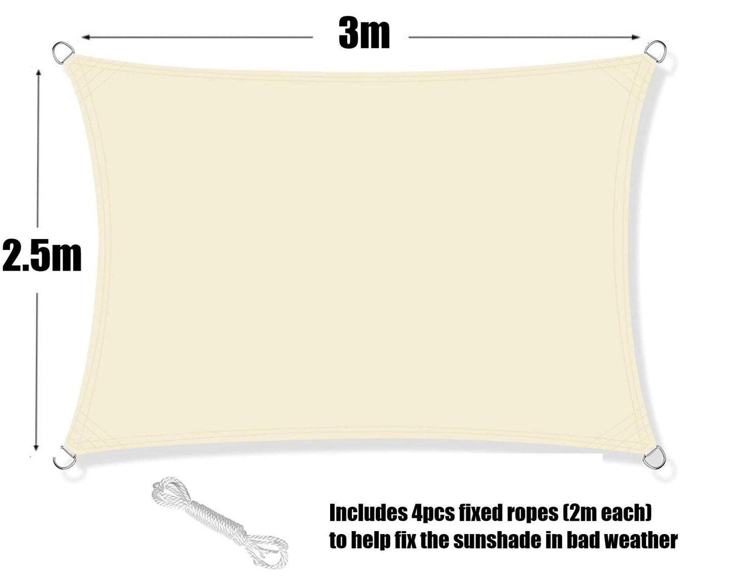 KAHEIGN Sun Shade Sail, 2.5m x 3m Waterproof 98% UV Block Sun Shade Canvas 120gsm Sunscreen Awning Canopy for Outdoor Garden Patio Yard Party (Cream)