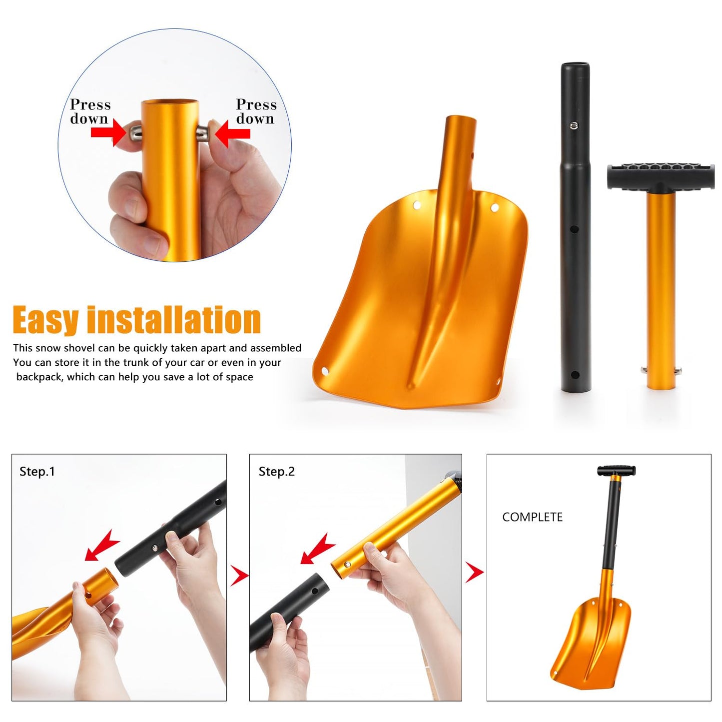 nutmanel Snow Shovel Folding Shovel,Aluminum Portable Lightweight Snow Shovel,Extendible Handle Shovel,for Car,Camping,Outdoor Activities