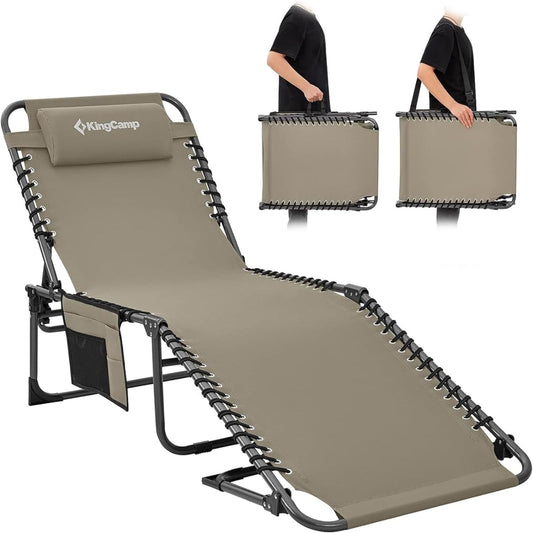 KingCamp Sun Lounger 5-Position Adjustable Backrest for Garden Recliner Chaise Lounge Chair Folding Sun lounger Portable Sunloungers with Strap Sun bed for Beach Terrace Pools Camping Guest Bed Indoor