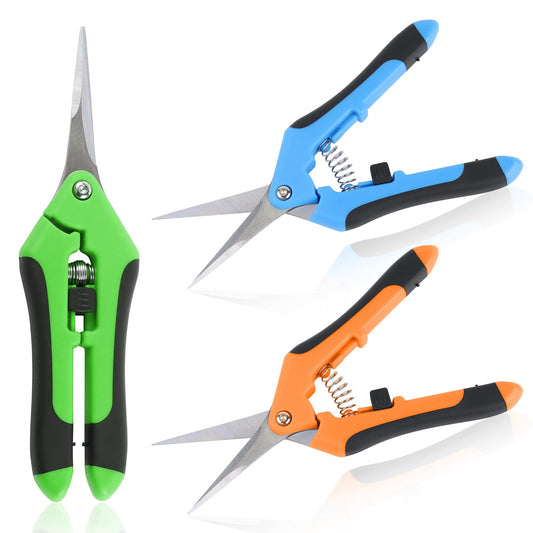 QMLING 3PCS Pruning Shears, Pruning Scissors with Locking Handle, Professional Trimming Scissors, Stainless Steel Pruners for Gardening (16.5 cm Green Orange Blue)