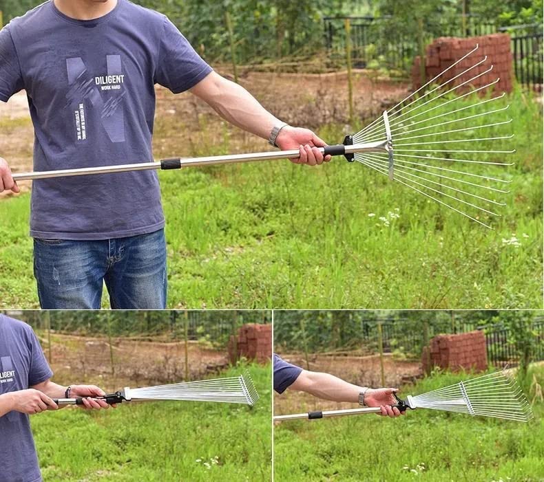 Aggloz | 38-63 inch Adjustable Garden Lawn Rake | Gardening Soil, Grass, leaf Moss etc | Heavy Duty & Rust Resistant | Quick Clean Up,25 Tines | Expanding & Telescopic Rake | 160cm