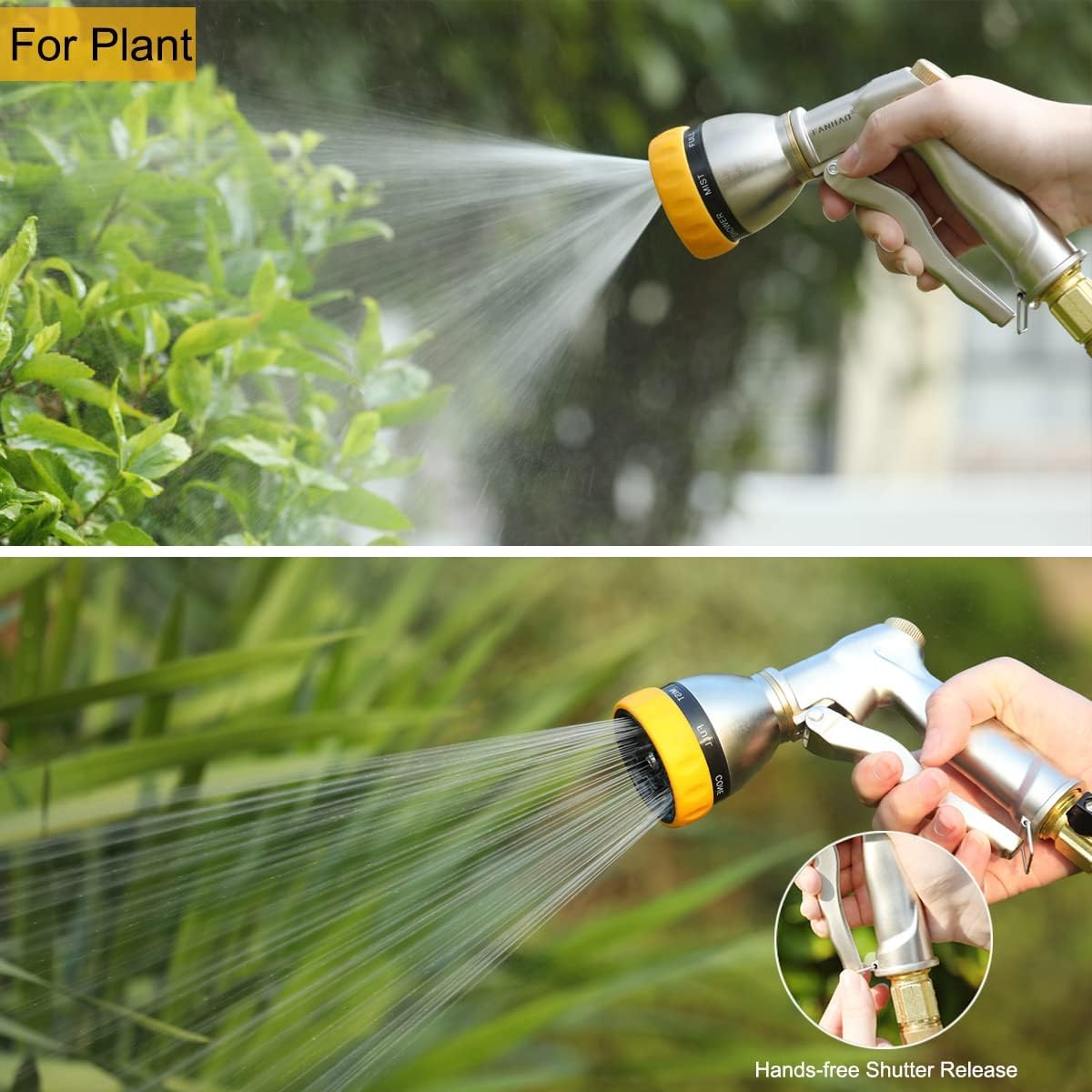 FANHAO Garden Hose Spray Gun, 100% Heavy Duty Metal Hose Pipe with 7 Patterns High Pressure Water Gun for Plant Watering, Car and Pet Washing, Sidewalk Cleaning