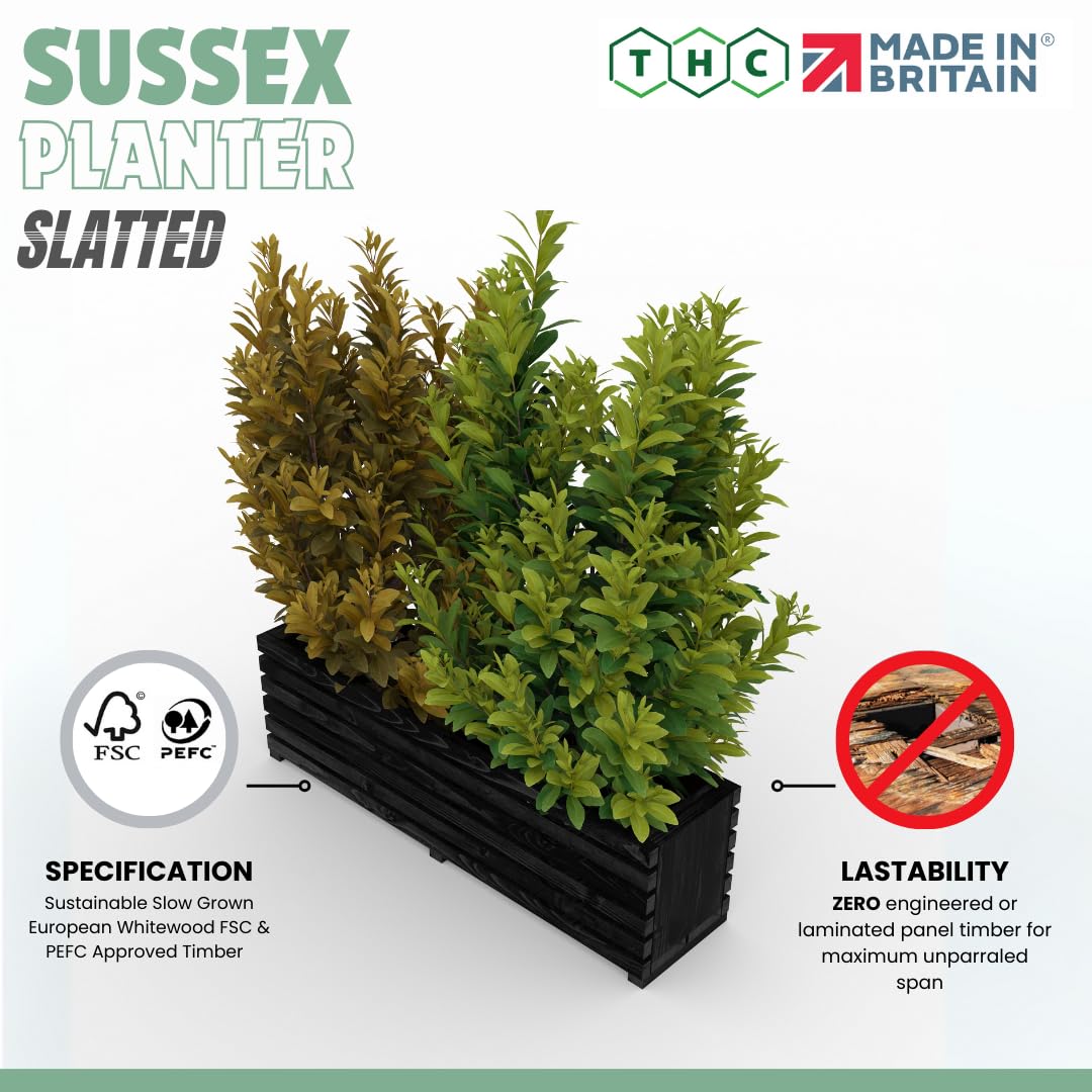 The Hutch Company Sussex Planters (3FT BLACK SLATTED)