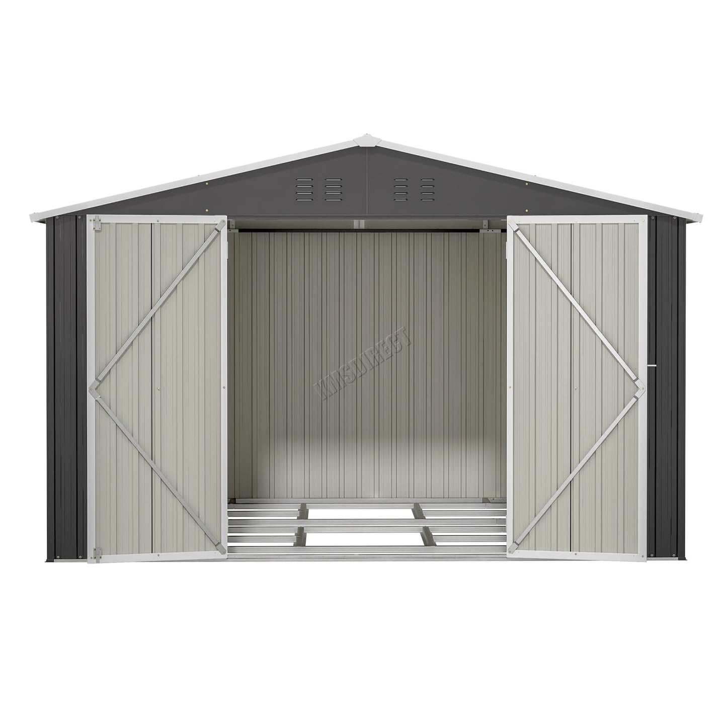 BIRCHTREE Garden Shed Metal Apex Roof 10FT X 8FT Outdoor Storage With Free Foundation Anthracite and White