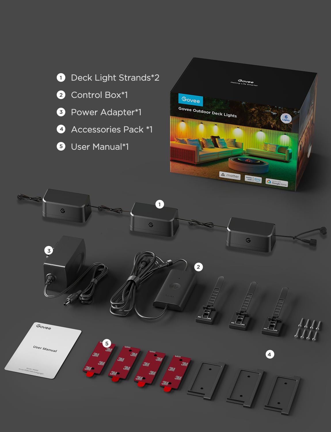 Govee Outdoor Decking Lights, RGBIC Fence Lights with White Light, IP65 Smart Step Lights, Works with Alexa and Matter, for Patio, Yard, Wired 6 Packs