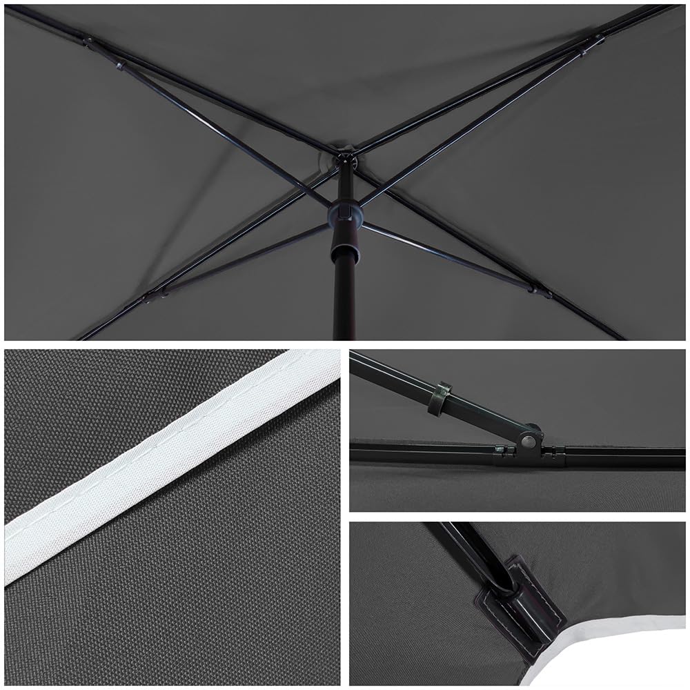 VOUNOT® 200 x 125 cm Garden Parasol, Rectangular Tilt Umbrella, Outdoor Sun Shade, w/Tilt Crank, Carry Bag, for Garden, Balcony, Patio, Beach, UV 50-, Dark Grey