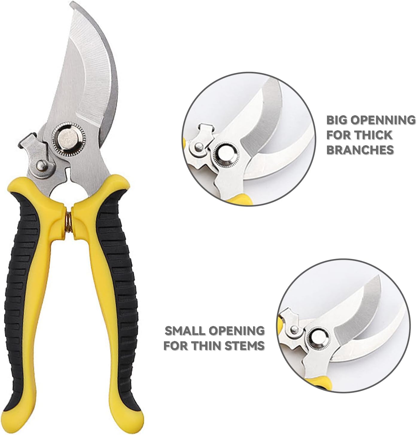 MOPPRO Garden Shears, Secateurs & Pruning Scissors, Mitre Shears, Florist Scissors, Snips, Trimmer, Clippers with Locking Handle, Gardening Gifts for Men (Yellow)