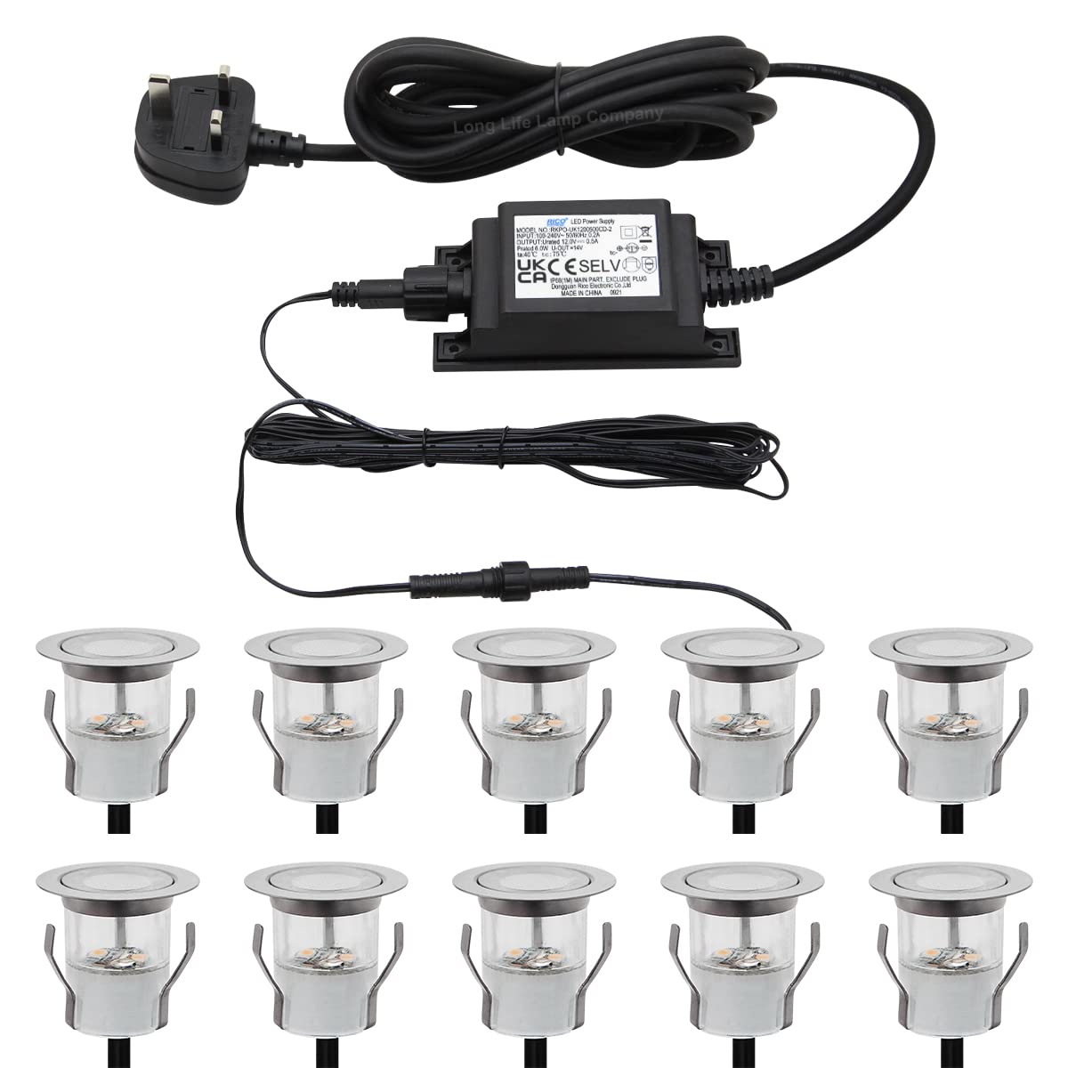 Long Life Lamp Company IP68 Outdoor LED Decking Lights 30mm Round Warm White 3000k 10 Kit DEC10WW