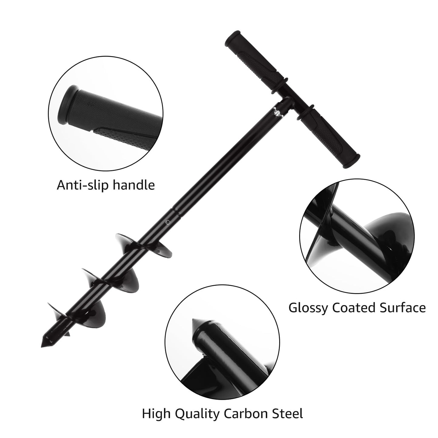 YAYODS Fence Auger Post Hole Digger, 60cm Manual Auger Drill Bit with Non-Slip Handle, Adjustable Length Steel Post Hole Auger, Earth Auger for Planting Bulbs Seedling and Garden Post Holder