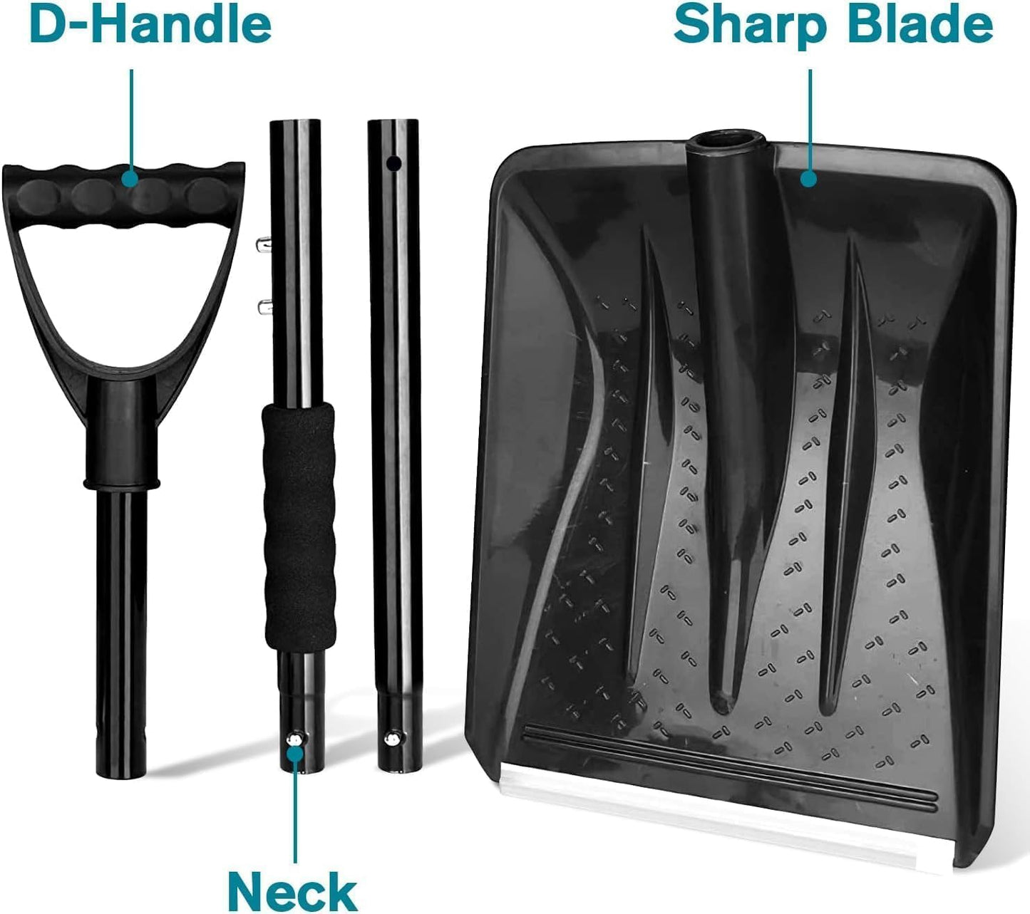 Snow Shovel, New Winter Snow Removal Tool, Detachable Three-Part Adjustable Long Handle, Large Capacity Black Lightweight Portable Sport Utility Shovel for Driveway Car, Aluminum Camping Snow Shovel
