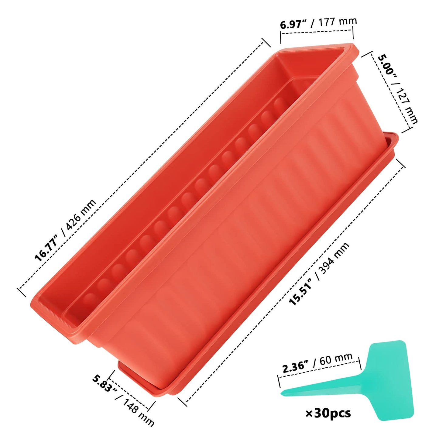 ZOENHOU 6 Pack 43cm Flower Window Box, 17 Inch Rectangular Plastic Window Box Planter with Trays and 30 Green Labels for Windowsill, Patio, Garden, Home Décor, Porch