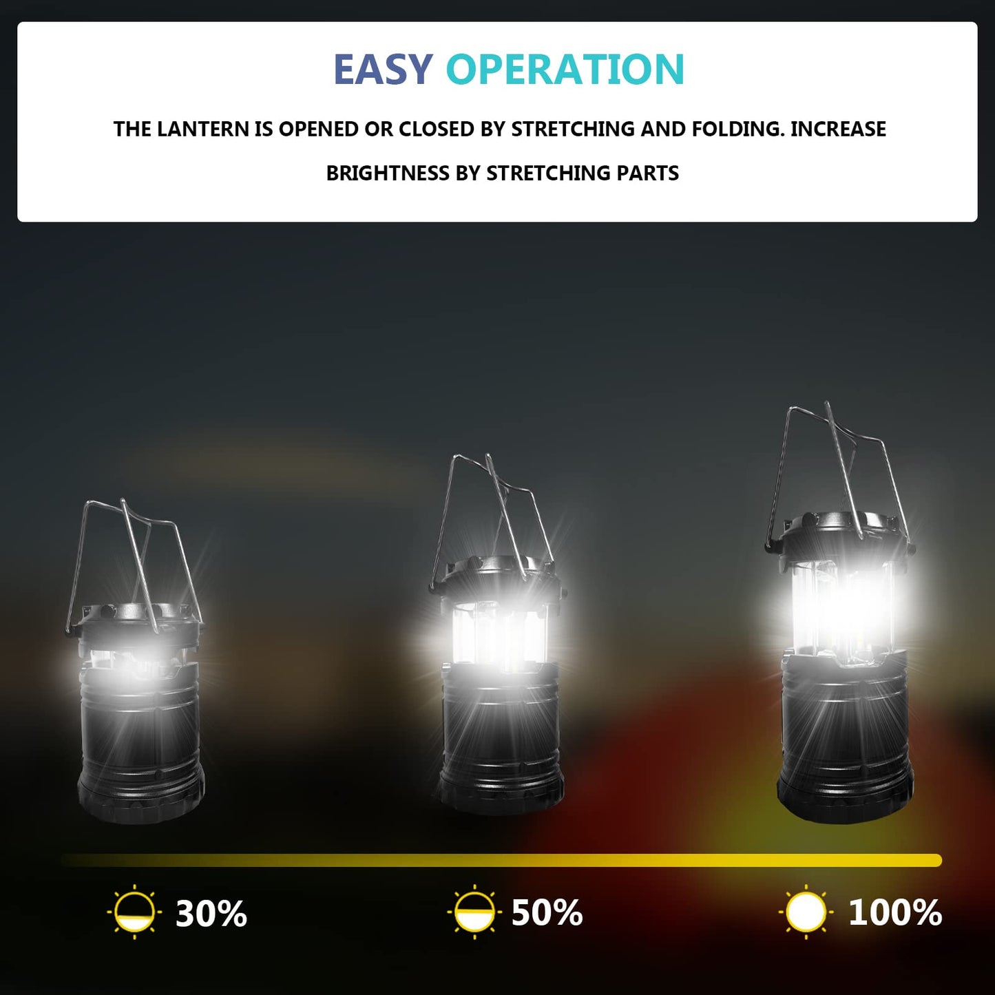 Jsdoin Camping Lights, 2 x Camping Lantern Battery Operated Portable LED Camping Lamp with Foldable Hook, Tent Lights Waterproof Outdoor Hanging Lamp for Emergency, Hiking, Camping, Black