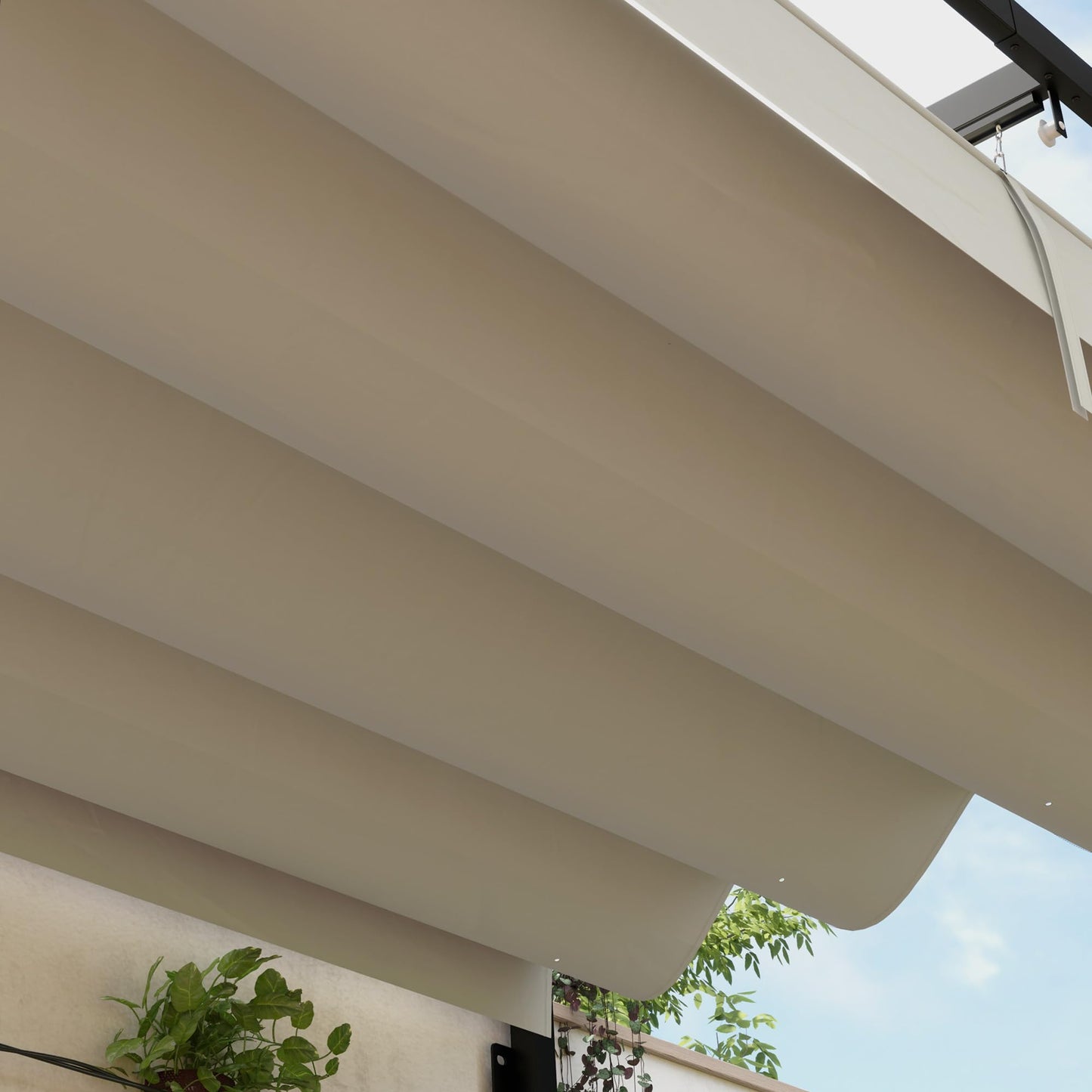 Outsunny 2 x 3(m) Lean To Pergola with Retractable Roof, Wall Mounted Garden Gazebo Outdoor Sun Shade Shelter for Patio, Khaki