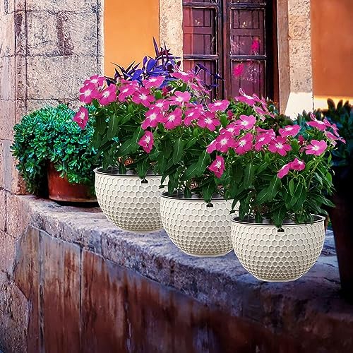 WOWEI 2 Pack Hanging Basket Self-Watering Hanging Planters Pots with Water Reservoir & Drain Hole, Hanging Basket for Plants with Chains Outdoor Garden Flower Planter Container