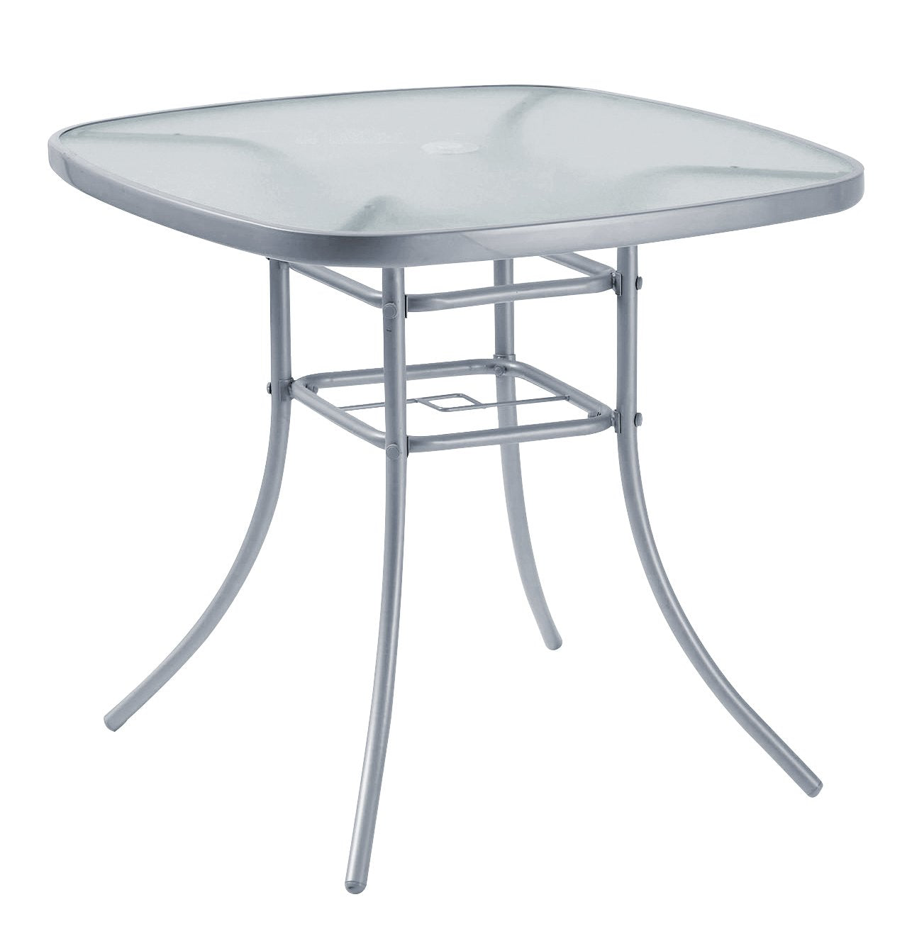 Garden Furniture Patio Table Outdoor 80 x 80cm Silver Steel with Umbrella Stand Hole On Top