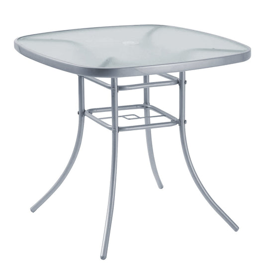 Garden Furniture Patio Table Outdoor 80 x 80cm Silver Steel with Umbrella Stand Hole On Top