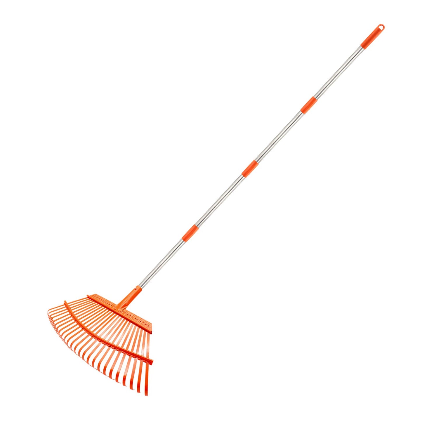 KPUY Steel Garden Rake for Lawn, Telescopic Leaf/Grass Rake, 98cm-165 cm Adjustable Handle - 25 Tines Durable Steel Head&Garden Gloves for Quick Clean Up of Lawn and Yard(Tangerine)