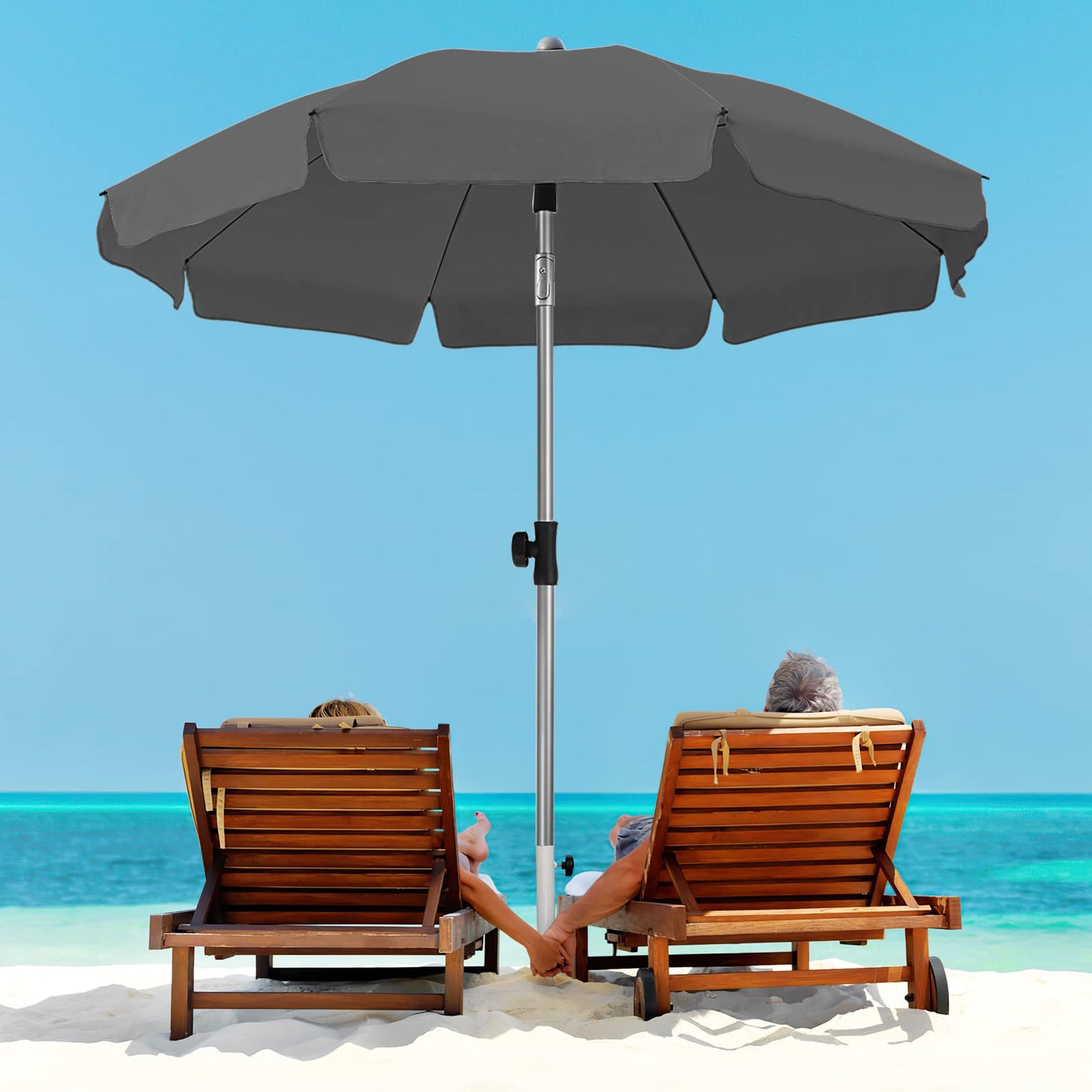 LIFERUN 2 X 2M Parasol, Market Umbrella, Round Garden Umbrella, 8 Steel Braces, Base Not Included, Patio Umbrella, Sun Protection UV 50- for Garden, Balcony and Patio, Grey