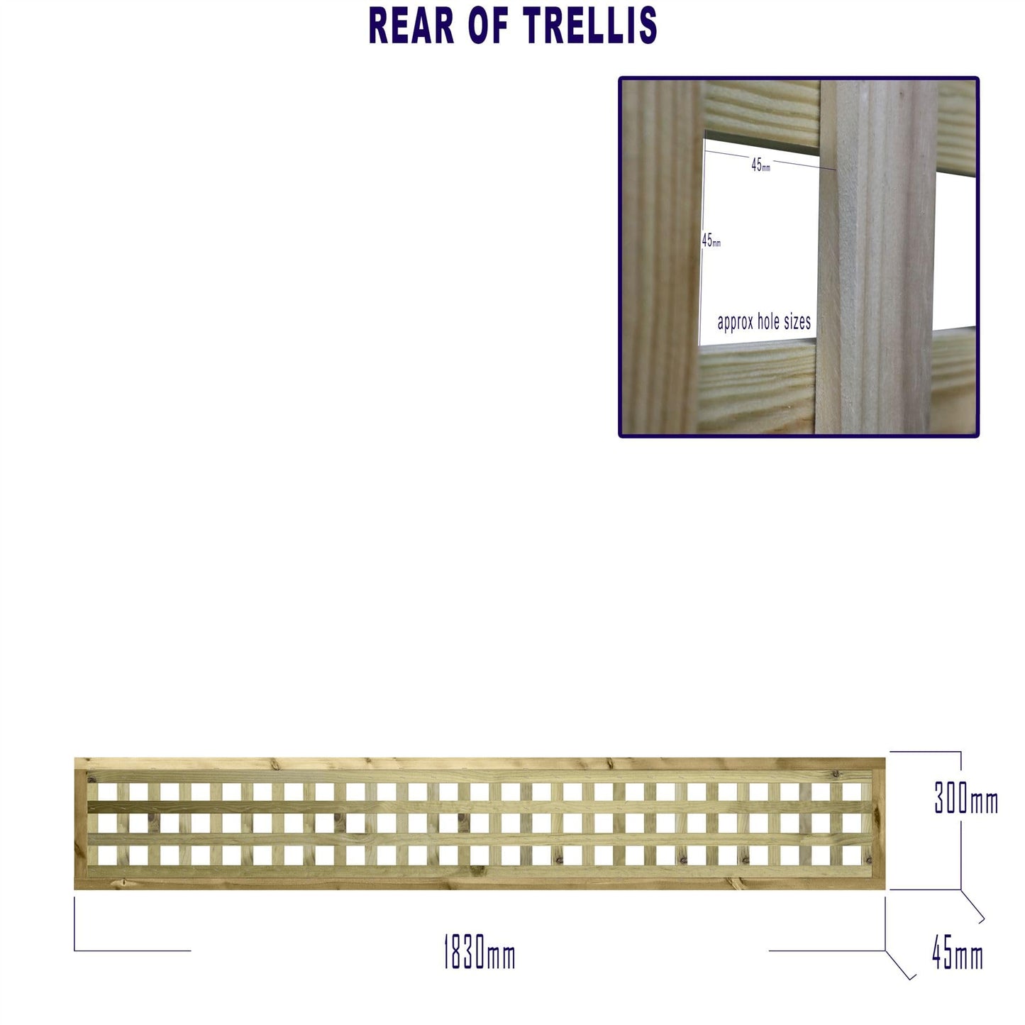 Chunky Urban Square Heavy Duty Framed Wooden Trellis (45mm Thick) Width: 6ft (183cm) x Height: 1ft (30cm) Decorative Fence Panel Topper/Garden Divider/Wall Art/Plant Vine Clingin Wall Grower