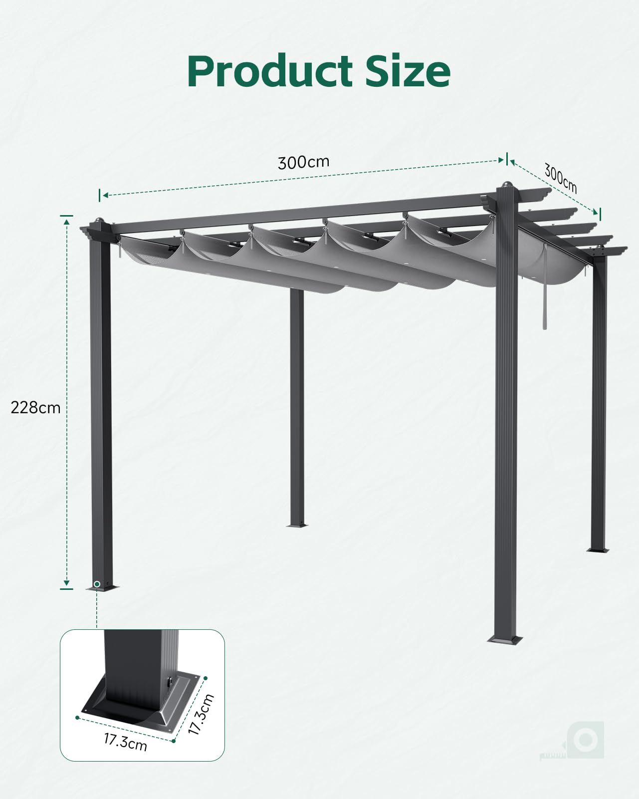 The Fellie 3M x 3M Aluminium Pergola with Retractable Roof, Outdoor Garden Gazebos Water-resistant, Large Metal Retractable Pergola Sun Shade Shelter for Garden, Patio, Poolside, Party, Light Grey