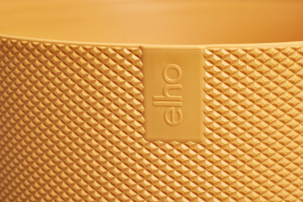 elho Jazz Round 14cm Flower Pot - Small Indoor Plant Pot - 100% Recycled Plastic - Unique Structure - Ø 14.2 x H 13.1 cm - Yellow/Amber Yellow