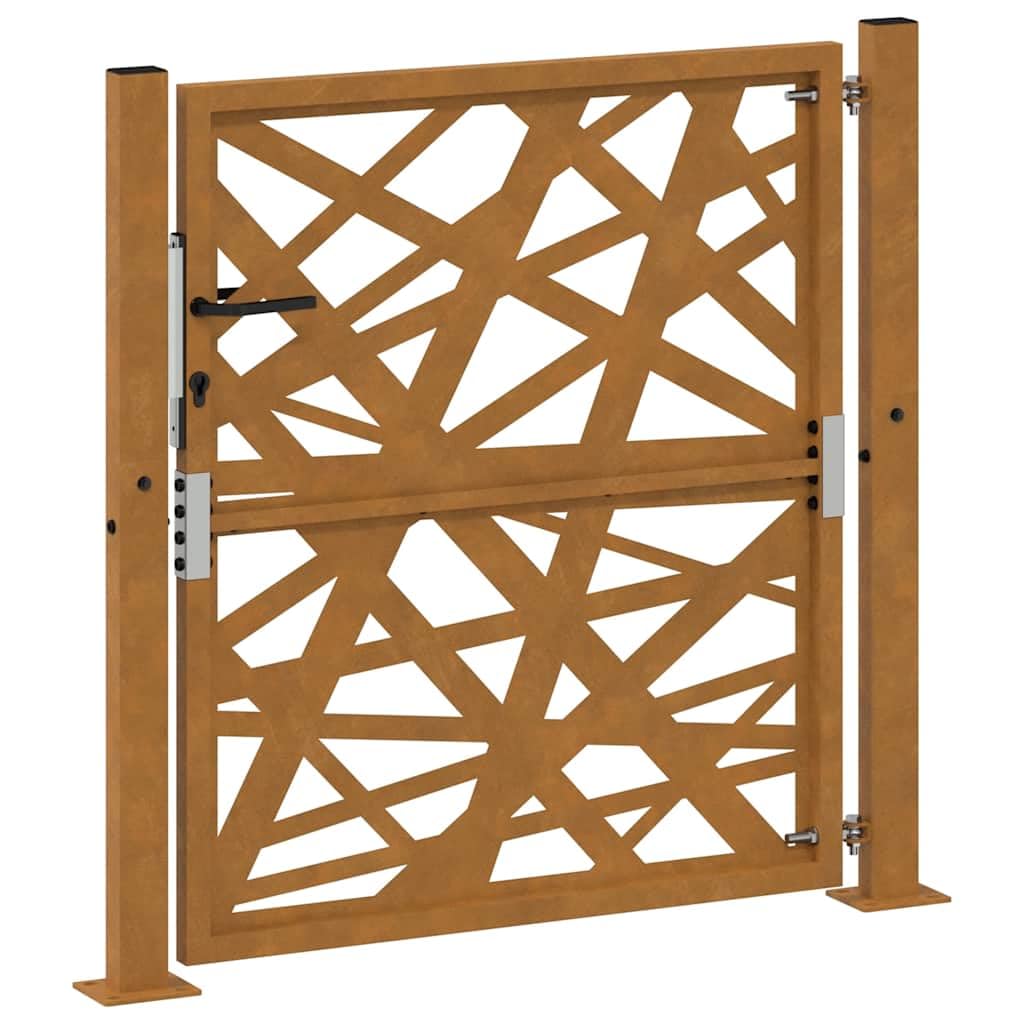 vidaXL garden gate 105x105 cm weathering steel lockable entrance with laser-cut design - rustic brown