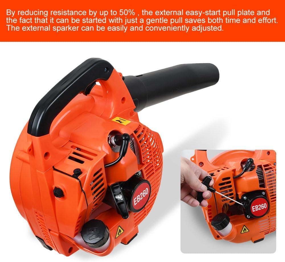 26cc Petrol Leaf Blower, Handheld Leaves Blowing Dust Snow with Adjustable Shoulder Strap for Patio Cleaning, Lawn Care, Leaves Garden Orange