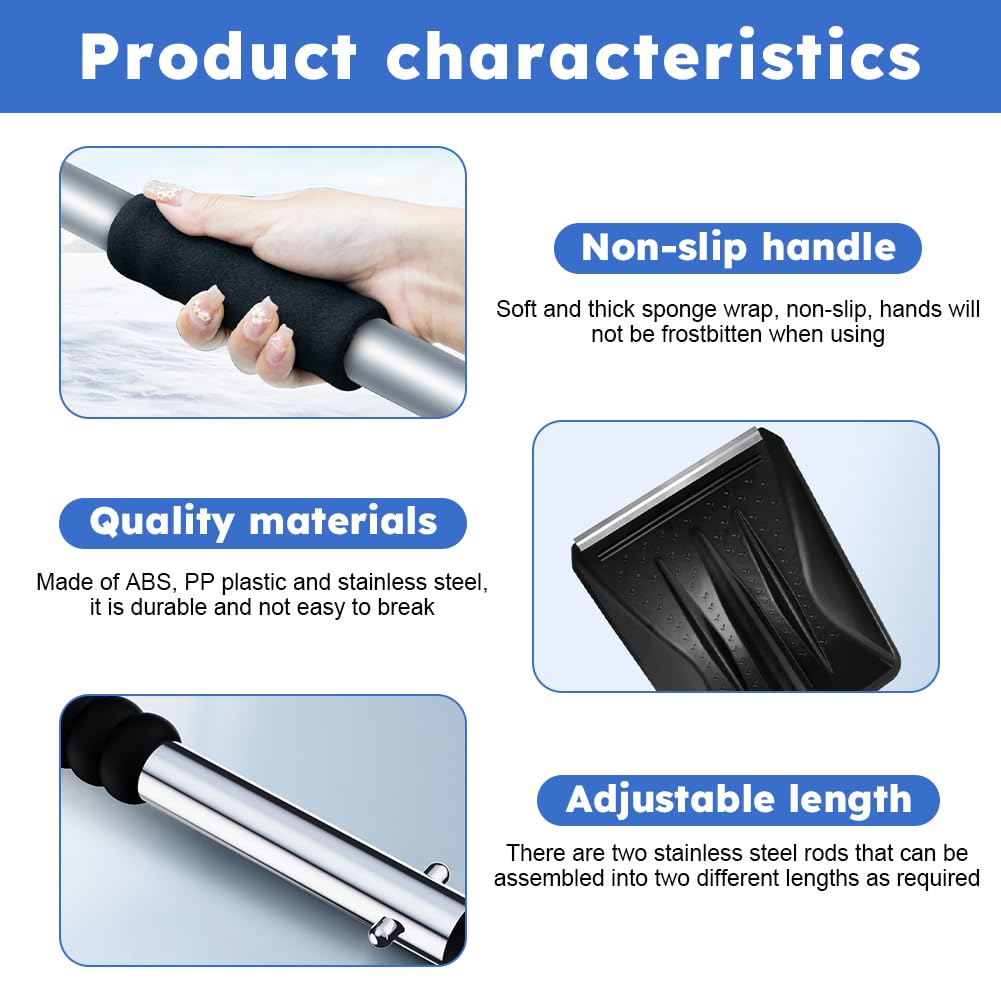 2025 Upgrade Snow Shovel - Detachable 3-Part Adjustable Telescopic Handle, Sand & Mud Removal Tool for Driveway Snow Removal