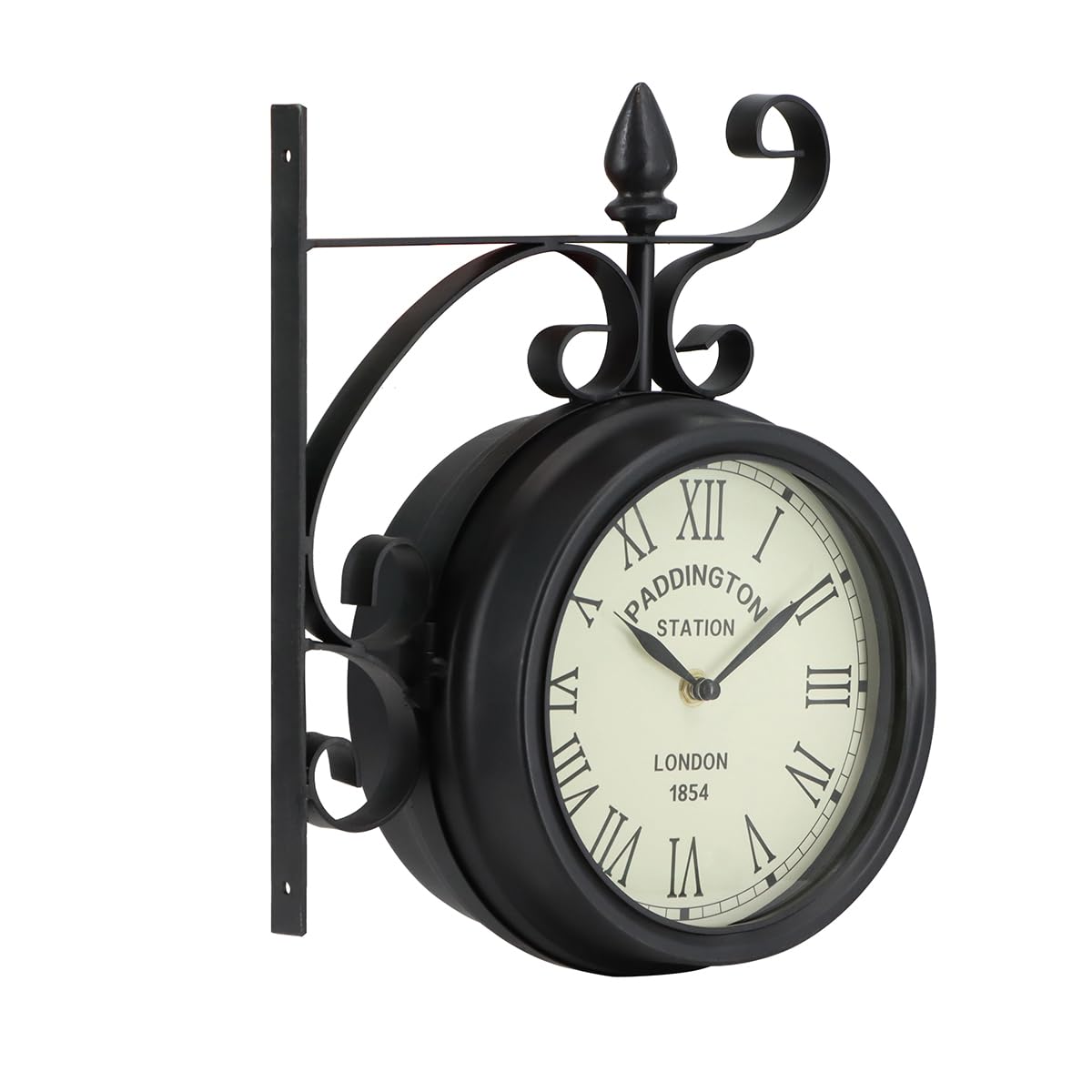 Charles Bentley Paddington Outdoor And Indoor Double Sided Wall Clock, Black, Analogue Design, Plastic, Metal, Quiet Ticking, Roman Numerals, Vintage, Patio Clock, Living Room, Kitchen (32x27x9.5cm)